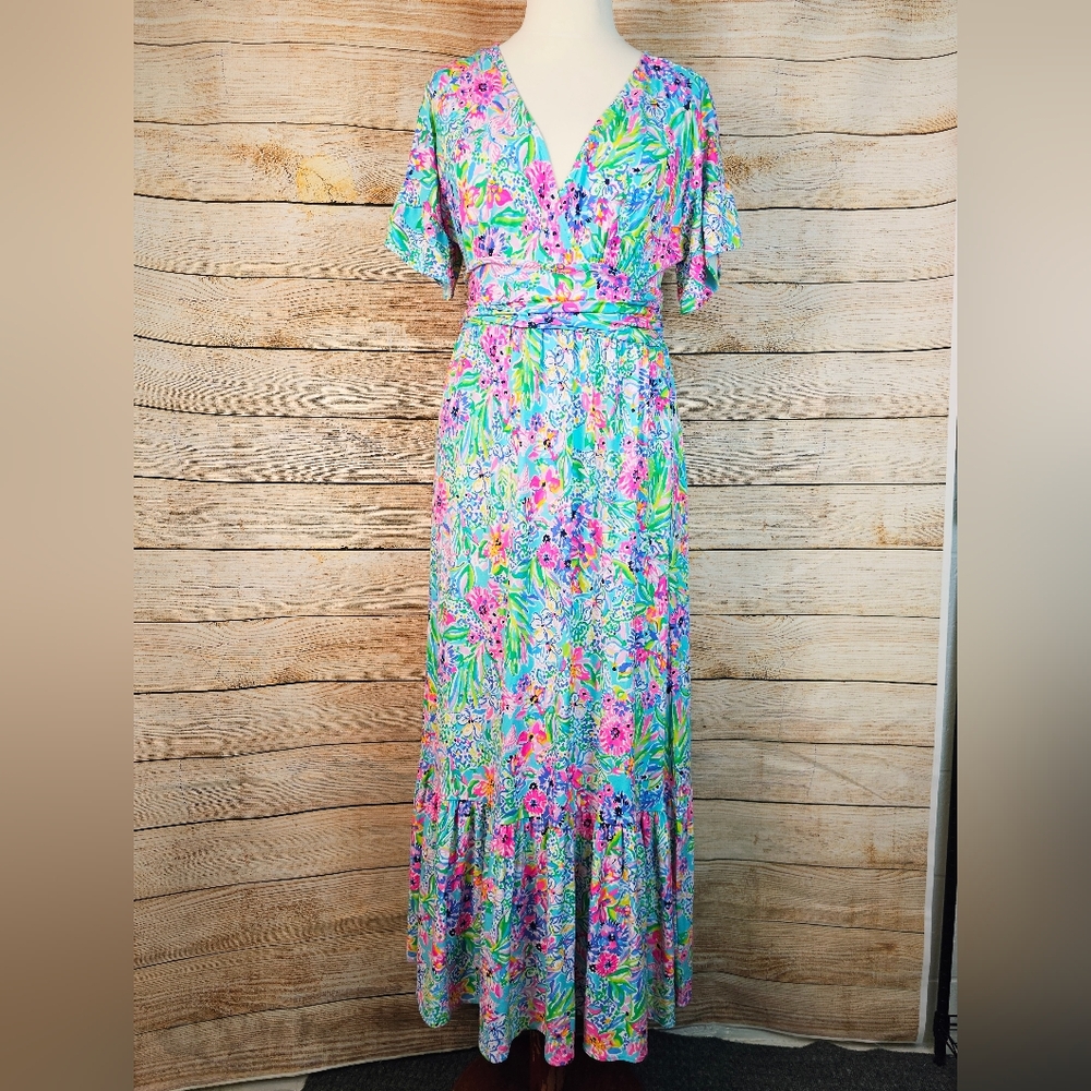 Lilly Pulitzer Amalfi Blue Alligator Isle Jessie Midi Dress Size Large